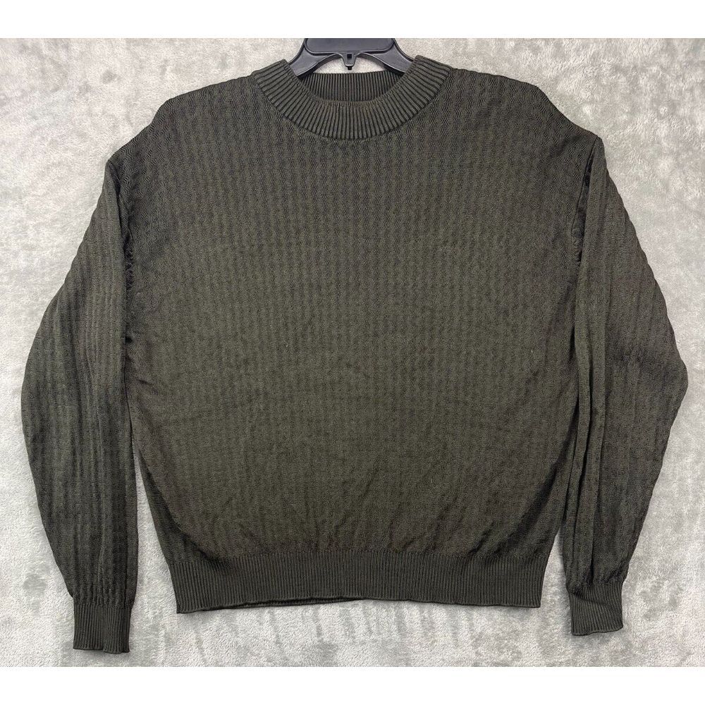 VTG Baracuta Mens Rayon Blend Sweater XXL Green Textured Ribbed Neck Cuffs Waist